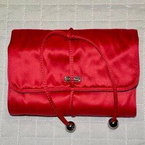 NWT Coach Satin Jewelry Roll Pouch Case Pomegranate Pink & Silver Tri-Fold 66561